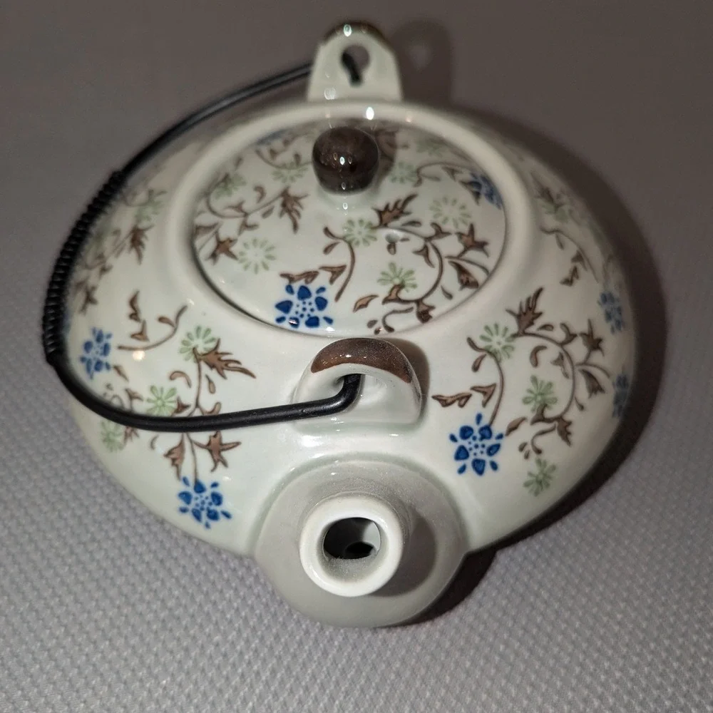 Pier 1 Imports Tomoko 6 Piece Tea Set Floral Ceramic Teapot 4 Cups Metal Stand